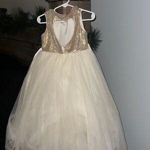 David's Bridal Gold and Cream Kids Dress